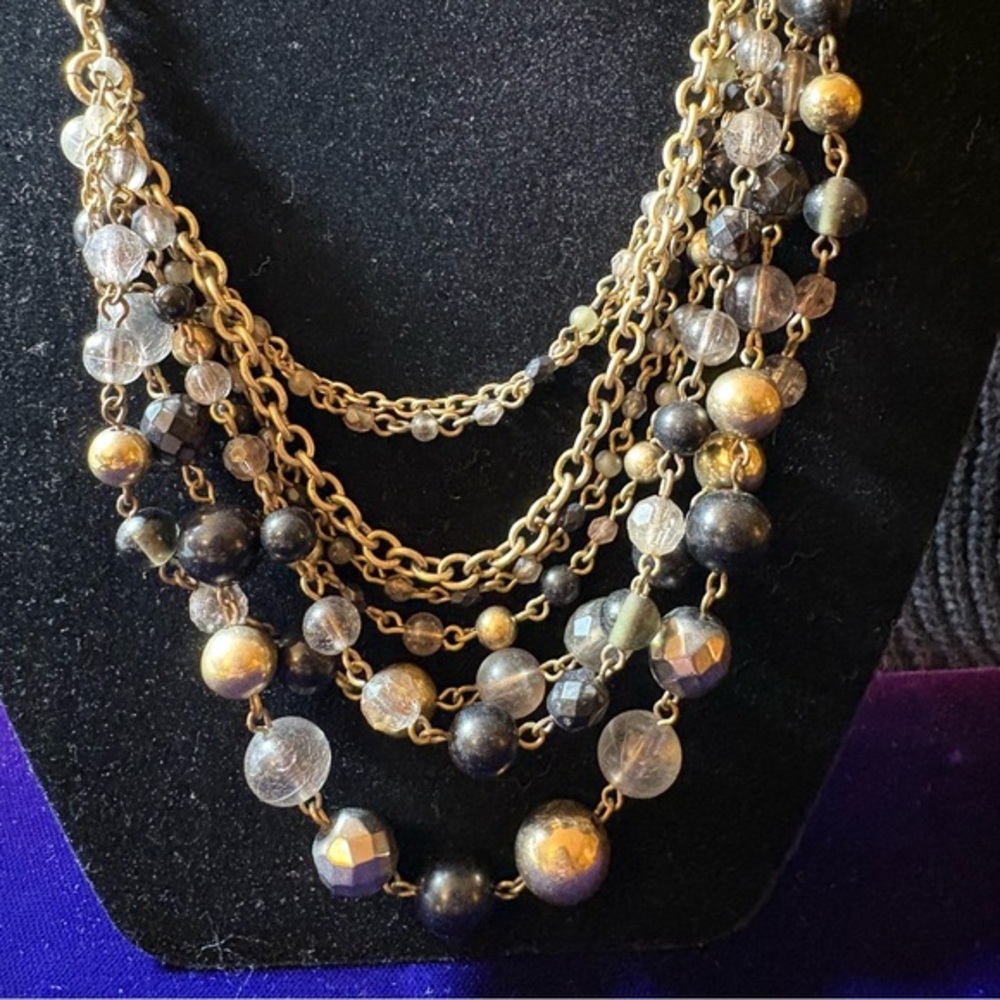 Elegant Multi-Layered Gold and Black Necklace
